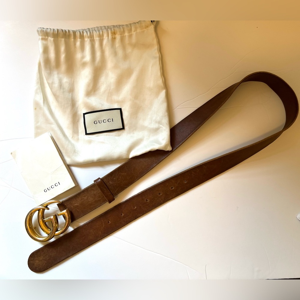 Gucci Vintage Marmont Tan leather GG belt
